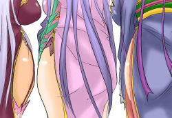Rule 34 | 3girls, ass, breasts, doro (pixiv1599005), dress, from behind, koihime musou, long hair, multiple girls, purple hair, simple background, thighs, very long hair, walking