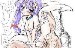 Rule 34 | 1girl, blush, breasts, leg lift, long hair, nipples, patchouli knowledge, penis, purple eyes, purple hair, pussy, sex, sidorov, sketch, solo focus, text focus, thighhighs, touhou, uncensored, vaginal