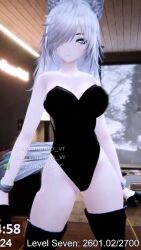 Rule 34 | 1girl, 3d, animated, ass, audible music, blue eyes, breasts, crazymango, dancing, grey hair, highres, large breasts, leotard, long hair, medium breasts, playboy bunny, solo, sound, tagme, thighs, video, vrchat