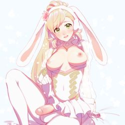 Rule 34 | 10s, 2018, artist request, blonde hair, breasts, breasts out, fire emblem, fire emblem heroes, green eyes, highres, long hair, looking at viewer, nintendo, nipples, open mouth, penis, ponytail, precum, roarke (lavenderincubus), sharena (fire emblem), shiny skin, sitting, uncensored