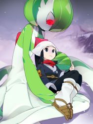 Rule 34 | 2girls, akari (pokemon), alpha pokemon, bare tree, black eyes, black hair, black leggings, blue kimono, bob cut, brown footwear, closed mouth, cloud, colored skin, creatures (company), eye contact, female focus, flat chest, fog, game freak, gardevoir, gen 3 pokemon, glowing, glowing eyes, green hair, green skin, grey sky, hand on another&#039;s cheek, hand on another&#039;s hand, hand up, head scarf, highres, idkuroi, japanese clothes, kimono, layered sleeves, leg warmers, leggings, legs together, long hair, long sleeves, looking at another, looking down, looking up, matching hair/eyes, multicolored skin, multiple girls, nervous, nervous smile, nintendo, obi, outdoors, pokemon, pokemon (creature), pokemon legends: arceus, ponytail, profile, red eyes, red scarf, sandals, sash, scarf, short hair, sidelocks, sitting, sitting on lap, sitting on person, sky, smile, snow, snowing, sweat, teeth, tree, turn pale, two-tone skin, white headwear, white skin, wide-eyed