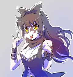 Rule 34 | 1girl, \m/, blake belladonna, commentary request, cosplay, iesupa, kiss (rock band), makeup, rwby, solo, tongue, tongue out