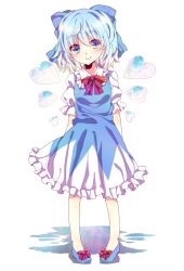 Rule 34 | 1girl, bad id, bad pixiv id, blue eyes, blue hair, blush, bow, cirno, full body, gingetsu ringo, ginzuki ringo, hair bow, heart, highres, ice, ice wings, matching hair/eyes, puffy sleeves, short hair, short sleeves, smile, solo, standing, touhou, transparent background, wings
