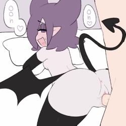 Rule 34 | 1boy, 1girl, animated, anus, ass, ass focus, breasts, demon girl, demon horns, demon tail, hetero, horns, looking back, moaning, nocturnia, penis, pillow, sataen, sex, sound, tagme, tail, thighhighs, vaginal, video