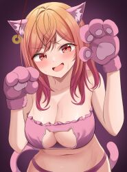 Rule 34 | 1girl, 9696k, absurdres, animal ears, blush, breasts, brown eyes, brown hair, cat cutout, cat ears, cat lingerie, cat tail, cleavage, clothing cutout, coin, coin on string, collarbone, fake animal ears, highres, hololive, hololive dev is, ichijou ririka, large breasts, long hair, looking at viewer, meme attire, navel, open mouth, red hair, smile, solo, sweat, tail, upper body, virtual youtuber