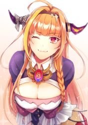 Rule 34 | 1girl, 428 itsuki, ahoge, black jacket, blonde hair, blunt bangs, bow, braid, breasts, bright pupils, brooch, brown hairband, chain, chain necklace, cleavage, cleavage cutout, clothing cutout, collared shirt, commentary request, diagonal-striped bow, dragon girl, dragon horns, fangs, gem, gradient background, hair intakes, hairband, highres, hip vent, hololive, horn bow, horn ornament, horns, jacket, jewelry, kiryu coco, kiryu coco (1st costume), large breasts, leaning forward, light particles, long hair, looking at viewer, multicolored hair, necklace, one eye closed, orange background, orange hair, pleated skirt, pointy ears, red eyes, red skirt, shirt, side-tie skirt, side braid, sidelocks, simple background, single braid, skin fangs, skirt, slit pupils, smile, solo, streaked hair, striped, striped bow, upper body, virtual youtuber, white background, white pupils, white shirt, wings