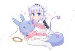 Rule 34 | 10s, 1girl, artist name, bad id, bad pixiv id, bag charm, beads, black bow, black hairband, blue eyes, blunt bangs, blush, bow, capelet, charm (object), child, dragon girl, dragon horns, dragon tail, dress, full body, hair beads, hair bow, hair ornament, hairband, highres, horns, kanna kamui, kobayashi-san chi no maidragon, long hair, looking at viewer, monster girl, no shoes, oversized object, potco, silver hair, sitting, solo, tail, thighhighs, twintails, wariza, white thighhighs, zettai ryouiki