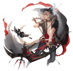 Rule 34 | 1boy, abs, animal, animal ears, arrow (projectile), warrior of light (ff14), bard (final fantasy), bird, blonde hair, bow (weapon), cat boy, cat ears, cat tail, coat, collar, ears through headwear, fang, feathers, fictional persona, final fantasy, final fantasy xiv, full body, gloves, harp, hat, hat feather, holding, holding bow (weapon), holding instrument, holding weapon, instrument, jit, knife, looking to the side, male focus, midair, miqo&#039;te, open clothes, open coat, open mouth, outstretched arm, pants, pectorals, short hair, short sleeves, simple background, stomach, tail, toned, toned male, weapon, white background