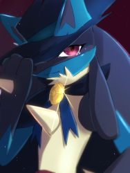 Rule 34 | 1boy, adjusting clothes, adjusting headwear, animal ears, bad id, bad pixiv id, black fur, blue cape, blue fur, blue hat, blue ribbon, body fur, brooch, cape, closed mouth, clothed pokemon, cosplay, creatures (company), furry, furry male, game freak, gen 4 pokemon, glint, hand up, hat, iogi (iogi k), jewelry, light particles, looking at viewer, lucario, lucario (costume party), male focus, nintendo, one eye covered, poke ball theme, pokemon, pokemon: lucario and the mystery of mew, pokemon (anime), pokemon rse (anime), pokemon unite, purple background, purple eyes, ribbon, sad, sideways mouth, simple background, sir aaron, sir aaron (cosplay), smile, solo, spikes, tears, textless version, wolf boy, wolf ears, yellow fur