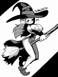 Rule 34 | 1girl, breasts, broom, cleavage, dragon&#039;s crown, dress, hat, large breasts, long hair, solo, sorceress (dragon&#039;s crown), witch hat