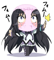 Rule 34 | &gt;:d, 10s, 1girl, :d, ^^^, akemi homura, argyle, argyle clothes, argyle legwear, black hair, blush, chibi, chyko, hairband, homu, long hair, magical girl, mahou shoujo madoka magica, mahou shoujo madoka magica (anime), object on head, open mouth, outstretched arms, panties, panties on head, pantyhose, pink panties, ribbon, shadow, simple background, skirt, smile, solo, spread arms, sweat, translated, underwear, v-shaped eyebrows, white background, wide-eyed