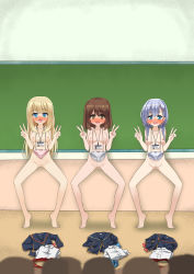Rule 34 | 3girls, chalkboard, character request, classroom, girlfriend (kari), highres, multiple girls, nude, shiina kokomi
