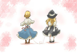 Rule 34 | 2girls, alice margatroid, arms behind back, bad id, bad pixiv id, blonde hair, from behind, hat, heart, kirisame marisa, long hair, multiple girls, non (z-art), short hair, string, string of fate, touhou, witch hat