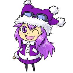 Rule 34 | christmas, digimon, goggles, goggles on head, hat, long hair, purple eyes, purple hair, sayo (digimon)
