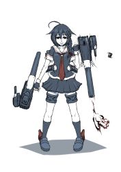 Rule 34 | 10s, 1girl, ahoge, braid, cannon, charging, delphinus, fingerless gloves, gloves, hair flaps, hair ornament, hair ribbon, kantai collection, looking at viewer, machinery, monochrome, necktie, pleated skirt, red necktie, ribbon, school uniform, serafuku, shigure (kancolle), shigure kai ni (kancolle), shoes, single braid, skirt, solo, spot color, turret