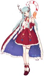 Rule 34 | 1girl, bag, bare shoulders, blue hair, christmas, dress, fire emblem, fire emblem: the blazing blade, fire emblem heroes, hair ornament, highres, long hair, looking at viewer, nana (mizukas), ninian, nintendo, red eyes, santa costume, simple background, smile, solo, white background