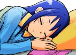 Rule 34 | 1girl, bed, blue hair, book, choutako, dokidoki! precure, hishikawa rikka, long hair, pajamas, pillow, precure, sleeping, solo