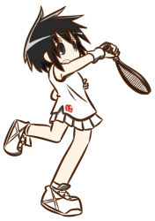 Rule 34 | 1girl, :o, black eyes, black hair, medisuke, original, racket, skirt, sportswear, tennis racket, tennis uniform