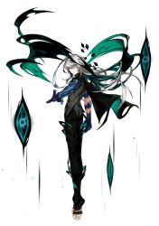Rule 34 | 1boy, ainchase ishmael, apostasia (elsword), arm behind back, back, cloak, corruption, cracked skin, elsword, expressionless, full body, green eyes, green hair, grey hair, highres, long hair, male focus, markings, multicolored hair, official art, ringed eyes, solo, transparent background