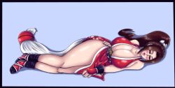 Rule 34 | 1girl, absurdres, breasts, cleavage, fatal fury, highres, huge breasts, large breasts, long hair, shiranui mai, simple background, solo