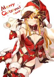 Rule 34 | 1girl, arm support, black gloves, blonde hair, blush, boots, breasts, cape, christmas, cleavage, collar, comeo, comeo (komeo15), cosplay, fur, fur trim, gloves, hair between eyes, hat, highres, long hair, looking at viewer, merry christmas, original, revealing clothes, santa claus, santa claus (cosplay), santa costume, santa hat, sidelocks, simple background, sitting, smile, solo, star (symbol), thigh boots, thigh gap, thighhighs, torn clothes, unzipped, white background, yellow eyes, zipper