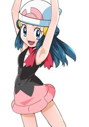 Rule 34 | 1girl, blue eyes, blue hair, blush, boots, breasts, creatures (company), curvy, dawn (pokemon), female focus, game freak, hainchu, looking at viewer, looking back, looking down, nintendo, pokemon, pokemon (anime), pokemon dppt (anime), shiny skin, skirt, small breasts, solo