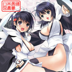 Rule 34 | 2girls, breasts, cleavage, dual persona, iroha (samurai spirits), kiya shii, large breasts, maid, multiple girls, samurai spirits, thighhighs