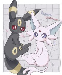 Rule 34 | bas cha, blush, closed mouth, creatures (company), espeon, forehead jewel, forked tail, game freak, gen 2 pokemon, heart, highres, markings, nintendo, no humans, pokemon, pokemon (creature), purple eyes, red eyes, sidelocks, tail, umbreon