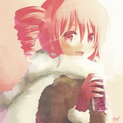 Rule 34 | 1girl, brown coat, can, coat, commentary, drill hair, drink, fur-trimmed coat, fur trim, gloves, holding, holding can, kasane teto, looking at viewer, np eny, open mouth, red eyes, red gloves, red hair, scarf, sidelighting, smile, solo, twin drills, upper body, utau, white scarf