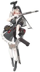 Rule 34 | 1girl, absurdres, aronman, belt, boots, breasts, dual wielding, full body, gloves, grey hair, gun, hair ornament, hairclip, handgun, highres, holding, holding gun, holding weapon, jewelry, lever-action shotgun, lever action, long hair, looking at viewer, medium breasts, necklace, nun, original, pantyhose, red eyes, red hair, shotgun, shotgun shell, simple background, solo, standing, veil, weapon, white background, white gloves, white pantyhose