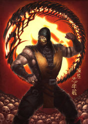 Rule 34 | 1boy, absurdres, belt, black gloves, chain, chinese commentary, commentary, epic, fingerless gloves, gloves, hanzo hasashi, heewon lee, highres, hood, hoodie, male focus, mask, mortal kombat (series), mortal kombat (series), mortal kombat x, muscular, ninja, no pupils, scorpion (mortal kombat), skull, standing, tagme, translation request