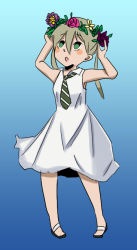 Rule 34 | 00s, 1girl, a sort of colorfag (colorist), blush, colorized, dress, flower, green eyes, maka albarn, necktie, sandals, solo, soul eater, twintails