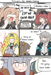 Rule 34 | 1boy, 5girls, :d, aircraft, animal ear fluff, animal ears, arknights, atlanta (kancolle), beard, black headwear, black jacket, black shirt, blonde hair, blouse, blush, breasts, brown hair, cellphone, closed mouth, collared shirt, comic, commentary, crossover, doctor (arknights), dress, english commentary, english text, engrish text, facial hair, fang, fang out, flying sweatdrops, fur-trimmed hood, fur trim, gambier bay (kancolle), garrison cap, girls&#039; frontline, green sailor collar, grey hair, grey shirt, guin guin, hair between eyes, hat, headphones, headphones around neck, helicopter, holding, holding phone, hood, hood down, hooded jacket, intrepid (kancolle), jacket, kantai collection, long hair, male doctor (arknights), medium breasts, mod3 (girls&#039; frontline), multiple crossover, multiple girls, mustache, old man (guin guin), open clothes, open jacket, open mouth, phone, ponytail, projekt red (arknights), ranguage, red jacket, sailor collar, sailor dress, shirt, smile, twintails, ump45 (girls&#039; frontline), very long hair, white dress, white shirt, | |