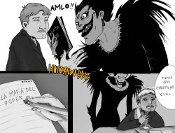 Rule 34 | andres manuel lopez obrador, comic, death note, highres, mexico, old, old man, parody, politician, ryuk, shinigami, spanish text, tagme