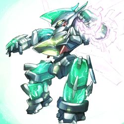 Rule 34 | clenched hand, glowing, glowing eyes, green eyes, highres, ishiyumi, looking away, mecha, no humans, robot, solo, zegapain, zegapain altair
