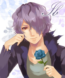 Rule 34 | 1boy, blue flower, blue rose, flower, garry (ib), hair over one eye, hidaka (azurite), ib (kouri), male focus, purple hair, rose, solo
