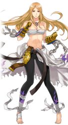 1girl artist_request barefoot belt black_belt black_gloves black_pants blonde_hair breasts championship_belt chest_sarashi cleavage clenched_hands closed_mouth clothes_around_waist cross cross_necklace cross_of_prontera expressionless flame_print floating_hair full_body gauntlets gloves heel_up jewelry large_breasts large_variant_set looking_at_viewer necklace official_art pants ragnarok:_guild_masters ragnarok_online red_eyes sarashi shirt shirt_around_waist simple_background solo standing sura_(ragnarok_online) transparent_background variant_set white_shirt