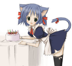 Rule 34 | 1girl, animal ears, bent over, cake, cat ears, cat girl, cat tail, food, looking at viewer, lowres, maid, original, pastry, solo, tail, tamaru tokihiko, thighhighs