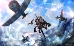 Rule 34 | 1girl, aircraft, airplane, arrow (projectile), azur lane, bird, black skirt, black thighhighs, bow (weapon), breasts, commentary request, enterprise (azur lane), flight deck, hat, highres, hiragisuke (doraemonha), long hair, quiver, skirt, solo, thighhighs, weapon