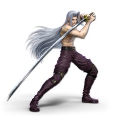 Rule 34 | 1boy, 3d, abs, arm up, artist request, belt, blue eyes, boots, closed mouth, fighting stance, final fantasy, final fantasy vii, forehead, full body, grey hair, hair intakes, hand up, happy, highres, holding, holding sword, holding weapon, katana, long hair, looking at viewer, male focus, masamune (ff7), muscular, navel, nintendo, official art, own hands together, pants, purple footwear, purple pants, sephiroth, simple background, smile, solo, square enix, standing, stomach, super smash bros., sword, thigh boots, thighhighs, topless male, transparent background, two-handed, very long hair, weapon, white background, white hair