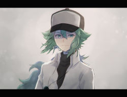 Rule 34 | 1boy, baseball cap, closed mouth, collared shirt, commentary request, creatures (company), game freak, green eyes, green hair, hair between eyes, hat, highres, jewelry, kikuyoshi (tracco), letterboxed, long hair, looking at viewer, male focus, n (pokemon), necklace, nintendo, pokemon, pokemon bw, shirt, solo, two-tone headwear, undershirt, upper body, white shirt