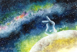 Rule 34 | animal, animal focus, artist name, colorful, commentary request, full body, galaxy, highres, milky way, no humans, original, rabbit, sinsousui, sky, space, star (sky), starry sky, walking