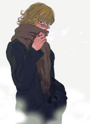 Rule 34 | 10s, 1boy, barnaby brooks jr., blonde hair, coat, cold, glasses, green eyes, hand in pocket, jewelry, jutu, male focus, ring, scarf, solo, tiger &amp; bunny, winter clothes, winter coat