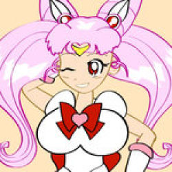 Rule 34 | 1girl, alternate breast size, bishoujo senshi sailor moon, breasts, chibi usa, cone hair bun, female focus, hair bun, large breasts, lowres, aged up, one eye closed, pink hair, sailor chibi moon, solo, twintails