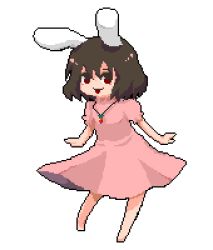 Rule 34 | 1girl, animal ears, barefoot, brown hair, rabbit ears, female focus, full body, inaba tewi, lowres, pixel art, red eyes, solo, standing, touhou, transparent background, urita (vivivinicol)