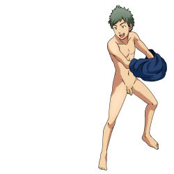 Rule 34 | 1boy, ansatsu kyoushitsu, flaccid, green hair, justice kimura, naked shirt, nude, penis, shirt, simple background, undressing, white background