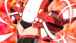 Rule 34 | 1girl, bodysuit, gender request, genderswap, henshin, looking at viewer, mecha musume, mitsuka souji, multicolored hair, navel, ore twintail ni narimasu, red background, red theme, solo, tailred, thighhighs, thighs, transformation, twintails, yuto (dialique)