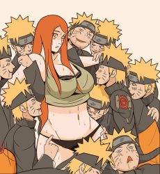 Rule 34 | 1girl, 6+boys, :&gt;, :&lt;, ass, ass grab, blonde hair, bra, breasts, cleavage, clone, crop top, curvy, drooling, forehead protector, highres, imminent rape, incest, indy rique, long hair, mother and son, multiple boys, multiple persona, naruto (series), naruto shippuuden, naughty face, panties, red eyes, red hair, restrained, saliva, simple background, spiked hair, stomach, sweat, underwear, uzumaki kushina, uzumaki naruto, whiskers, wide hips