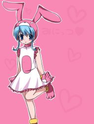 Rule 34 | :3, animal ears, blue eyes, blue hair, blush, rabbit ears, bunny girl, dress, flat chest, gloves, hat