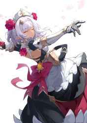 Rule 34 | 1girl, absurdres, apron, armor, armored dress, blunt bangs, braid, braided bangs, bugegehaibugouse, closed eyes, closed mouth, commentary request, dated, flower, gauntlets, genshin impact, hair flower, hair ornament, highres, maid apron, maid headdress, noelle (genshin impact), petals, red flower, red rose, rose, rose petals, short hair, shoulder armor, smile, solo, vision (genshin impact), waist apron, white apron, white background